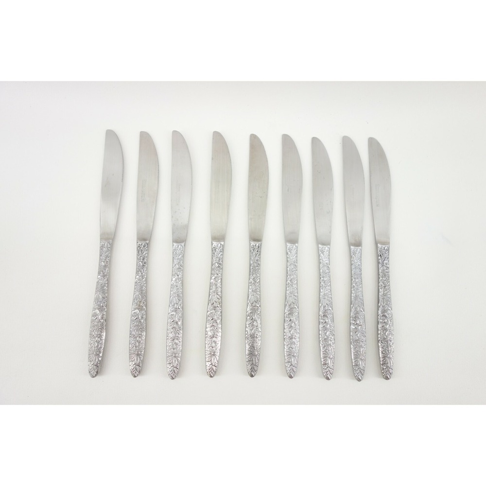 9 - Stanley Roberts BOUQUET Stainless All Floral Glossy Silverware Butter Knives